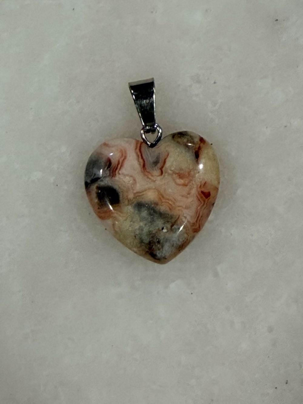 Hand Crafted Agate Heart Pendant in Cream, Pink and Gray Tones